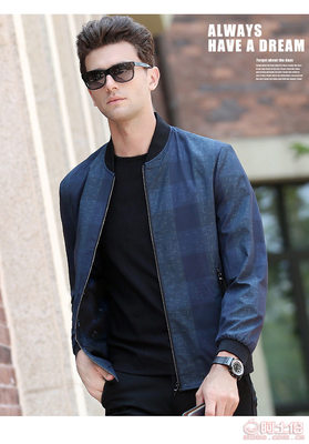 2017新款男士夹克 格子棒球领外套引领休闲风尚